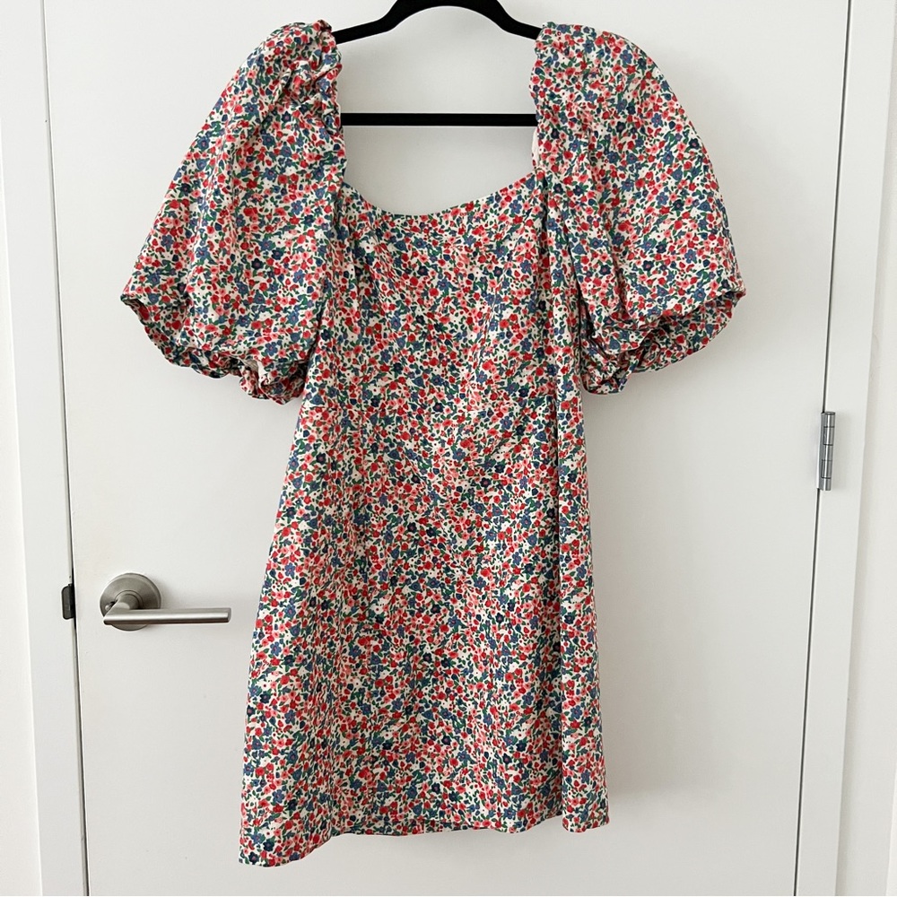 Sezane Alexandra Mini Dress with Puffy Sleeves in Hanoi Print Size FR42/ US10